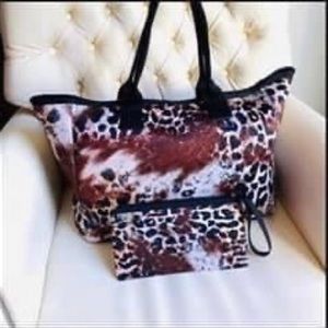Cow print neoprene tote